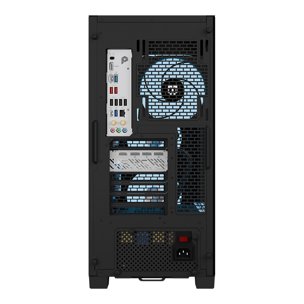 All-new MG-1 Diamond pre-configured gaming PC back view with blue cooling fan and MAINGEAR branding.