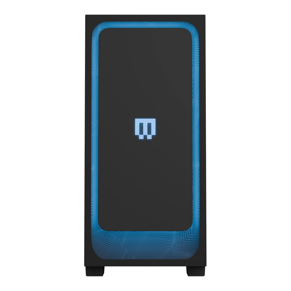 MG-1 Elite MAINGEAR pre-configured gaming PC with blue bezel.