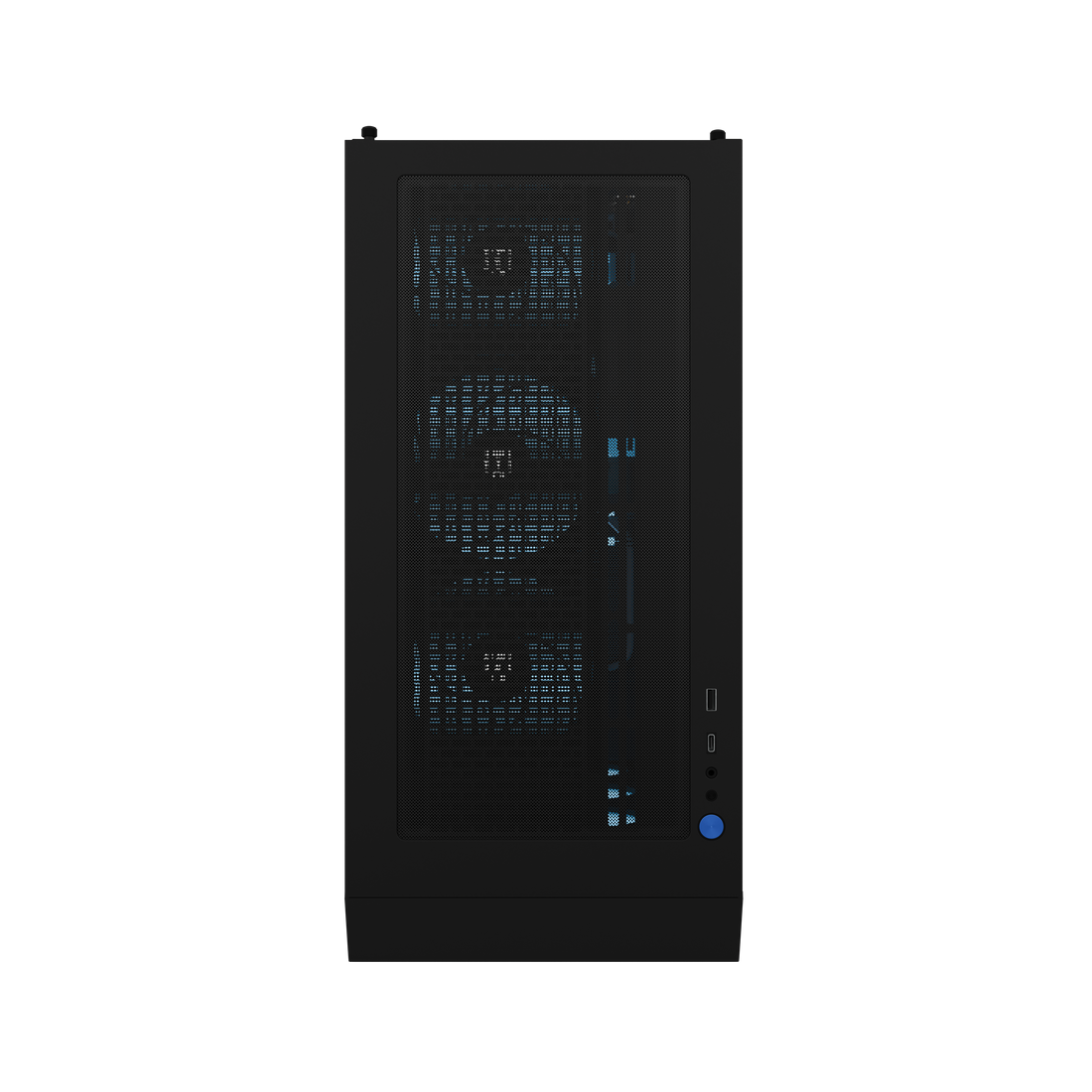 MG-1 Legend pre-configured gaming PC by MAINGEAR, black case with blue LED fans