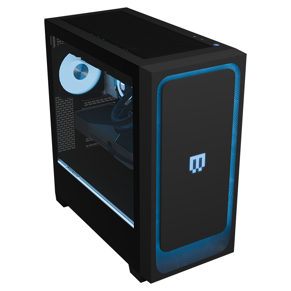 MG-1 Amethyst pre-configured gaming PC by MAINGEAR in black with blue LED accents