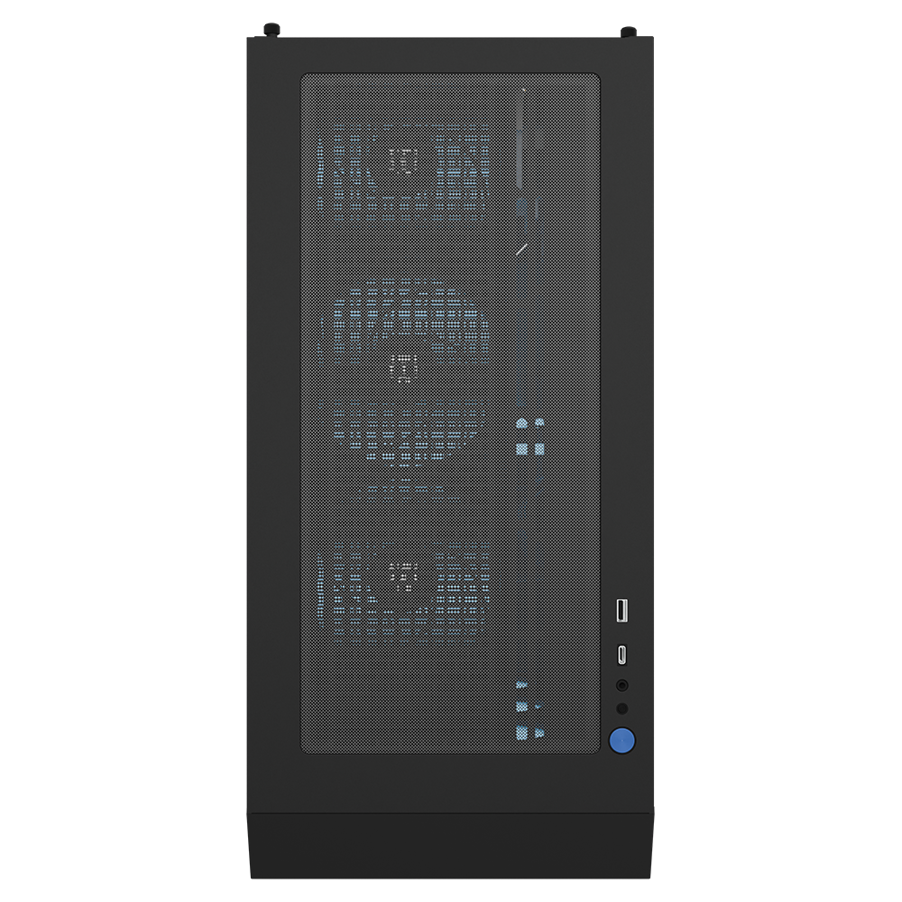 MAINGEAR All-new MG-1 Emerald gaming desktop PC with black mesh case and blue LED fans