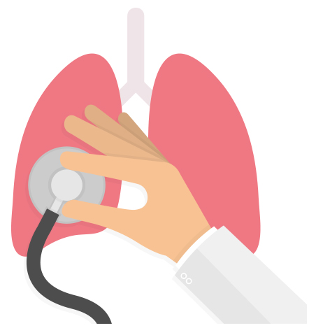 An illustration of a doctor examining lungs.