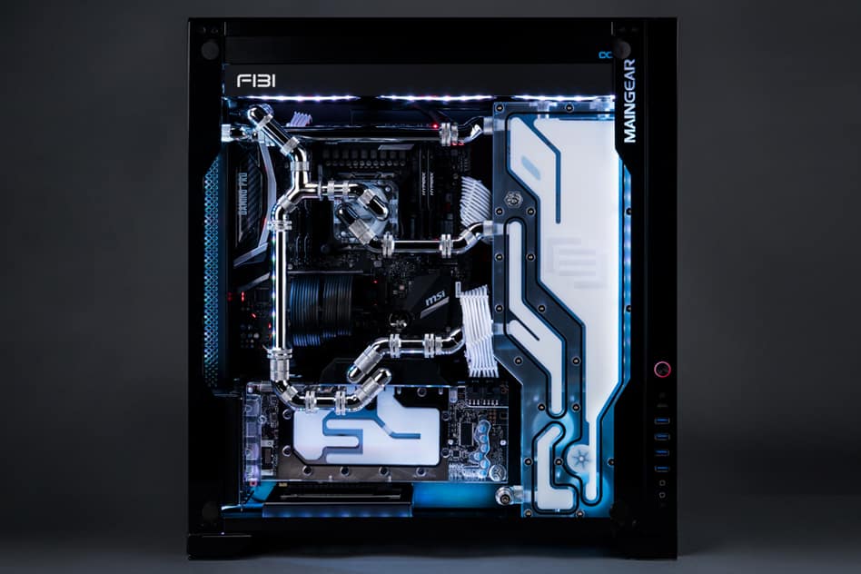 A Maingear F131 with white coolant.
